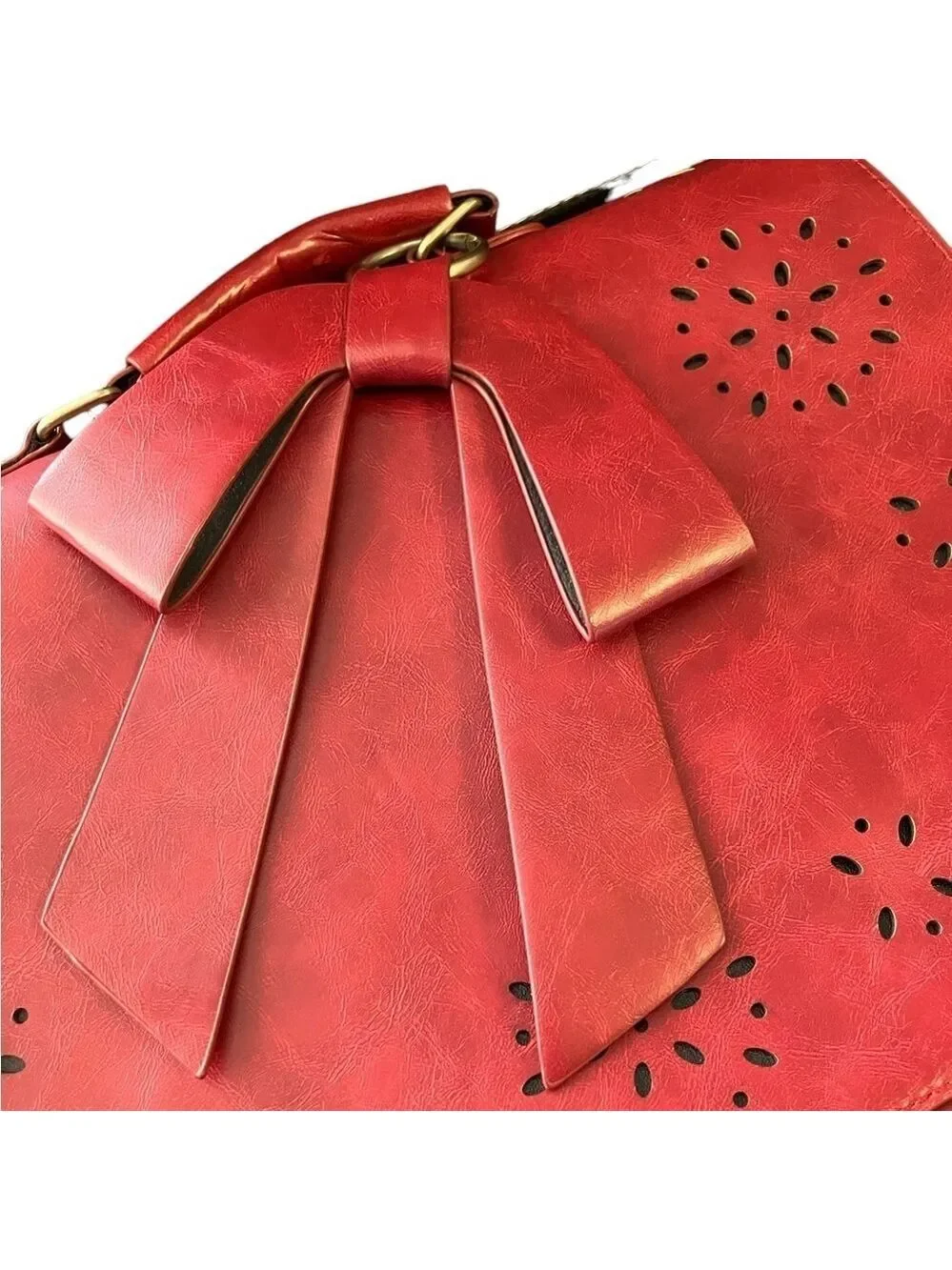 ECOSUSI Crossbody Messenger Bag Briefcase In Red Vegan Leather Bow 10 x 8